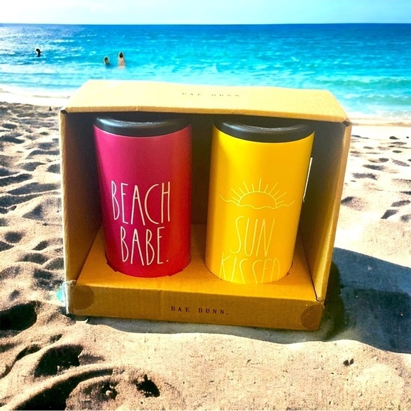 Beach Vibes Rae Dunn Slim Can Coolers Steel - Picture 1 of 2